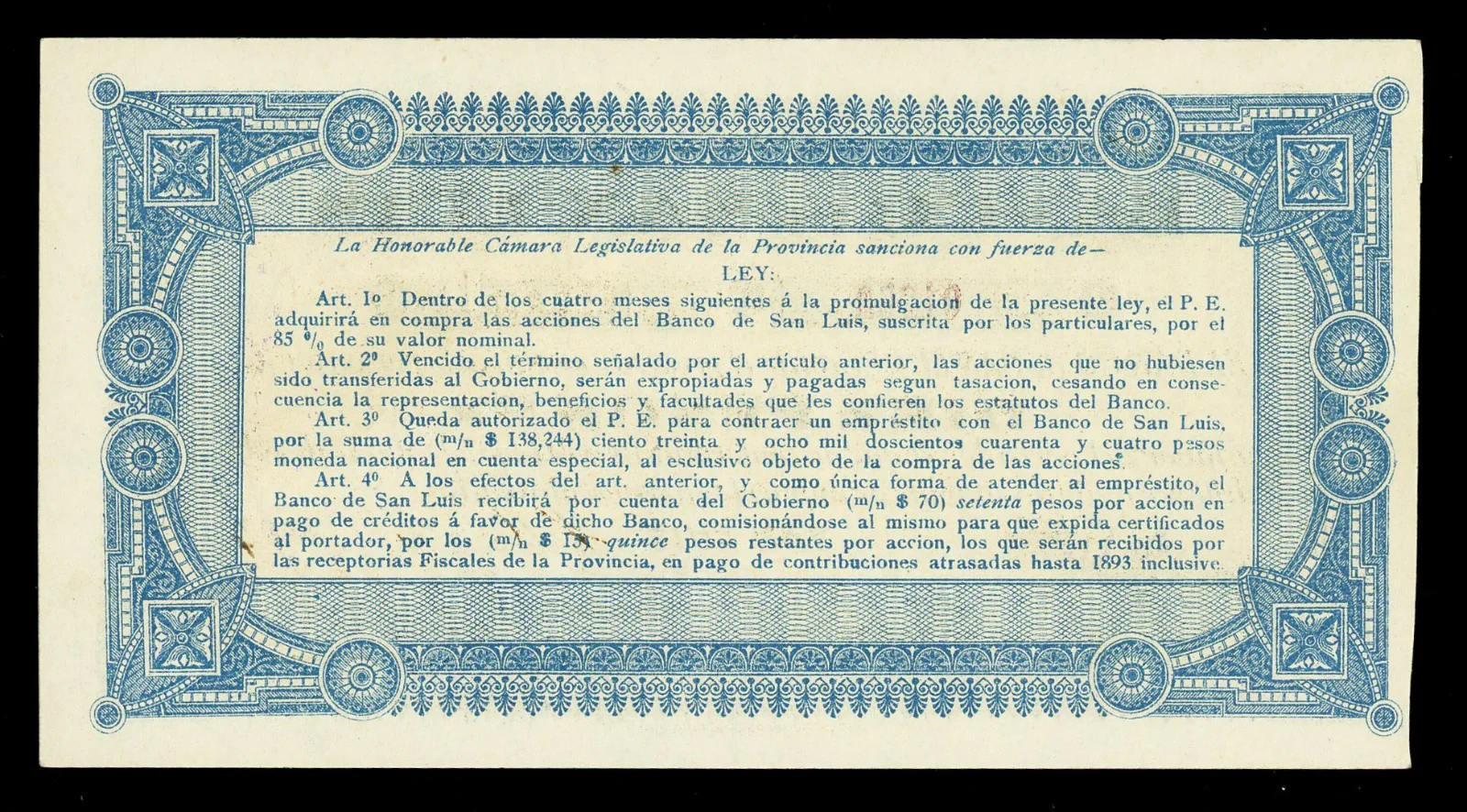 ARGENTINA Banco de San Luis 10 Pesos 14-3-1894 Series D Pick-S1904 UNC - Image 2