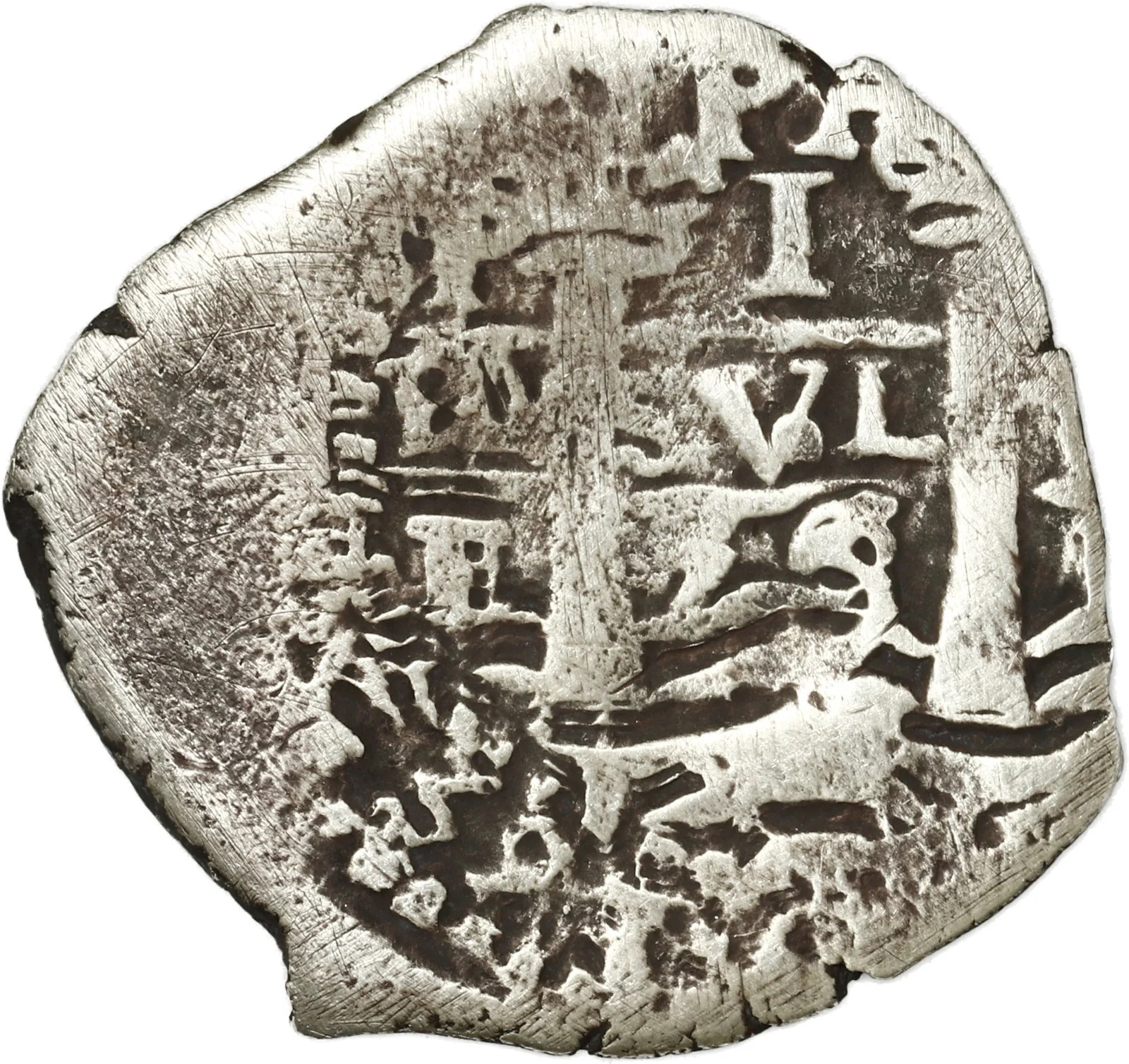 BOLIVIA, Potosí, cob 1 real, 1653/2 E, 1-PH-6 at top, rare.