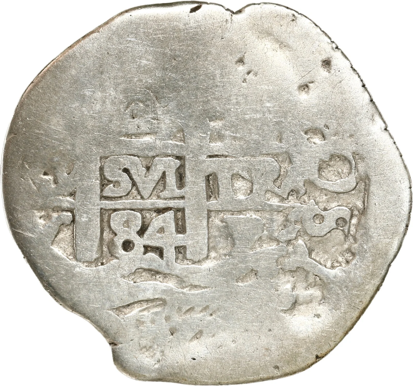 BOLIVIA, Potosí, cob 2 reales, 1684 V, struck on a 1R-weight flan (3.48 grams)