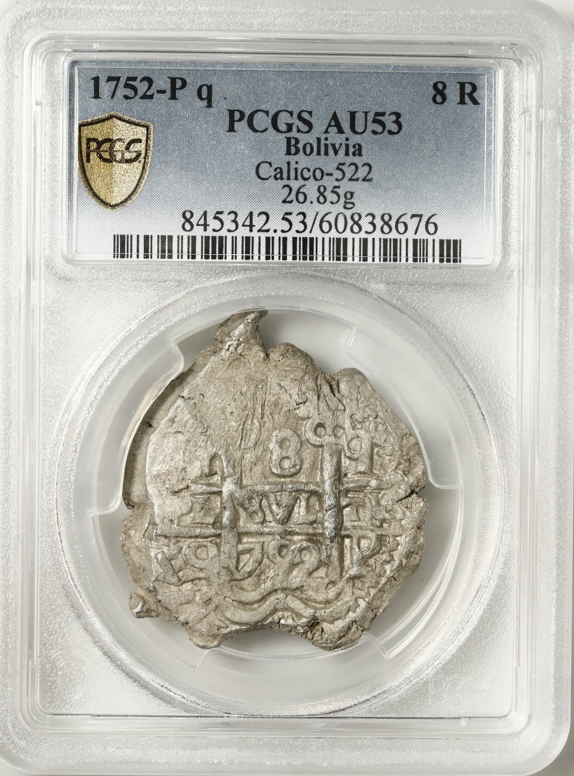 BOLIVIA, Potosí, cob 8 reales, 1752 q, PCGS AU53. - Image 3