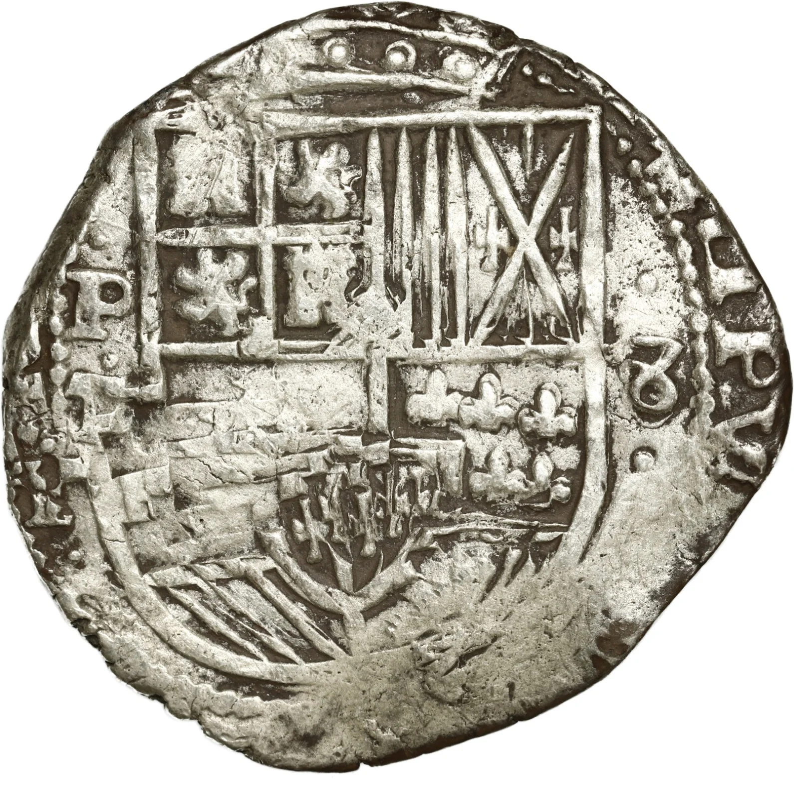 BOLIVIA, Potosí, cob 8 reales, Philip IV, assayer T (early 1630s).