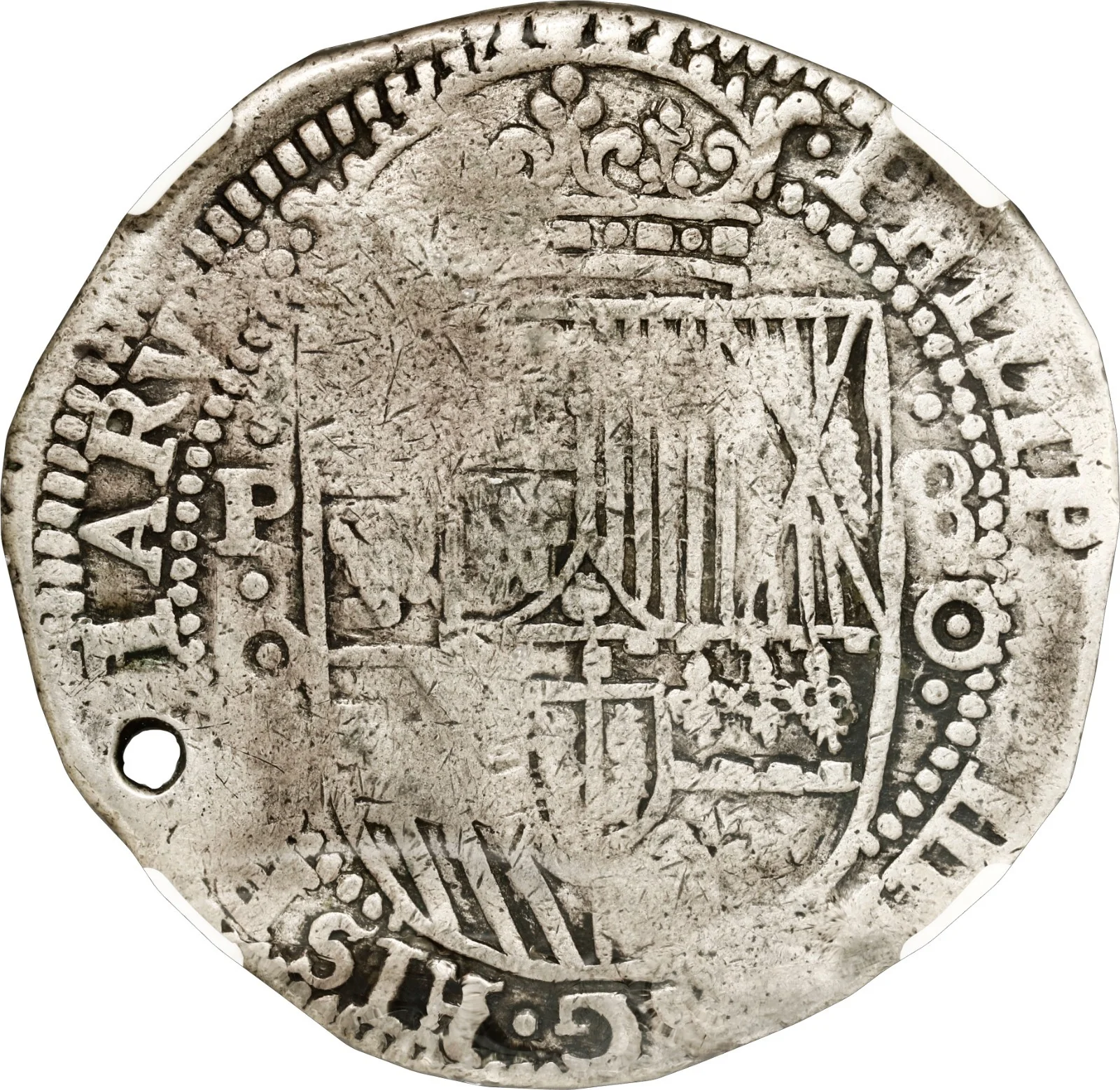 BOLIVIA, Potosí, cob 8 reales Royal (galano), 1650, NGC F details
