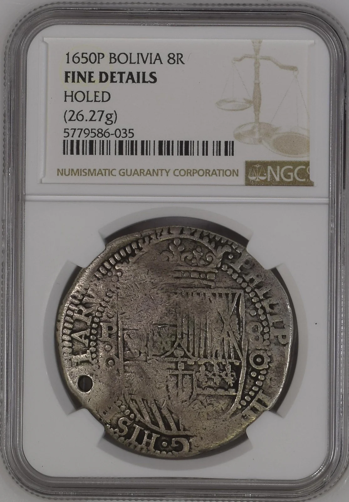 BOLIVIA, Potosí, cob 8 reales Royal (galano), 1650, NGC F details - Image 3