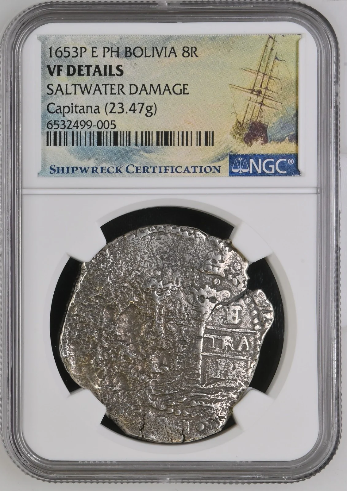 Capitana Shipwreck (1654) BOLIVIA, Potosi, cob 8 reales, 1653 E, with dot-PH-dot - Image 3