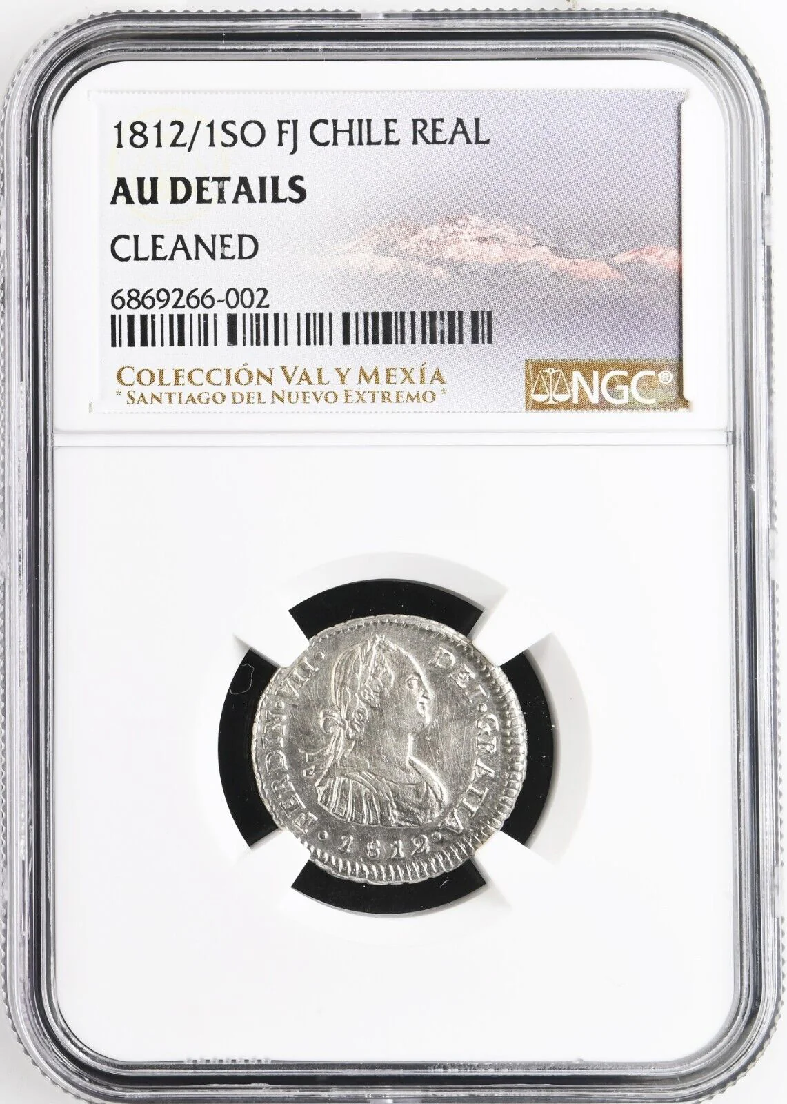 CHILE Santiago Bust 1 Real Ferdinand VII 1812/1 FJ NGC AU Details Val y Mexia - Image 3