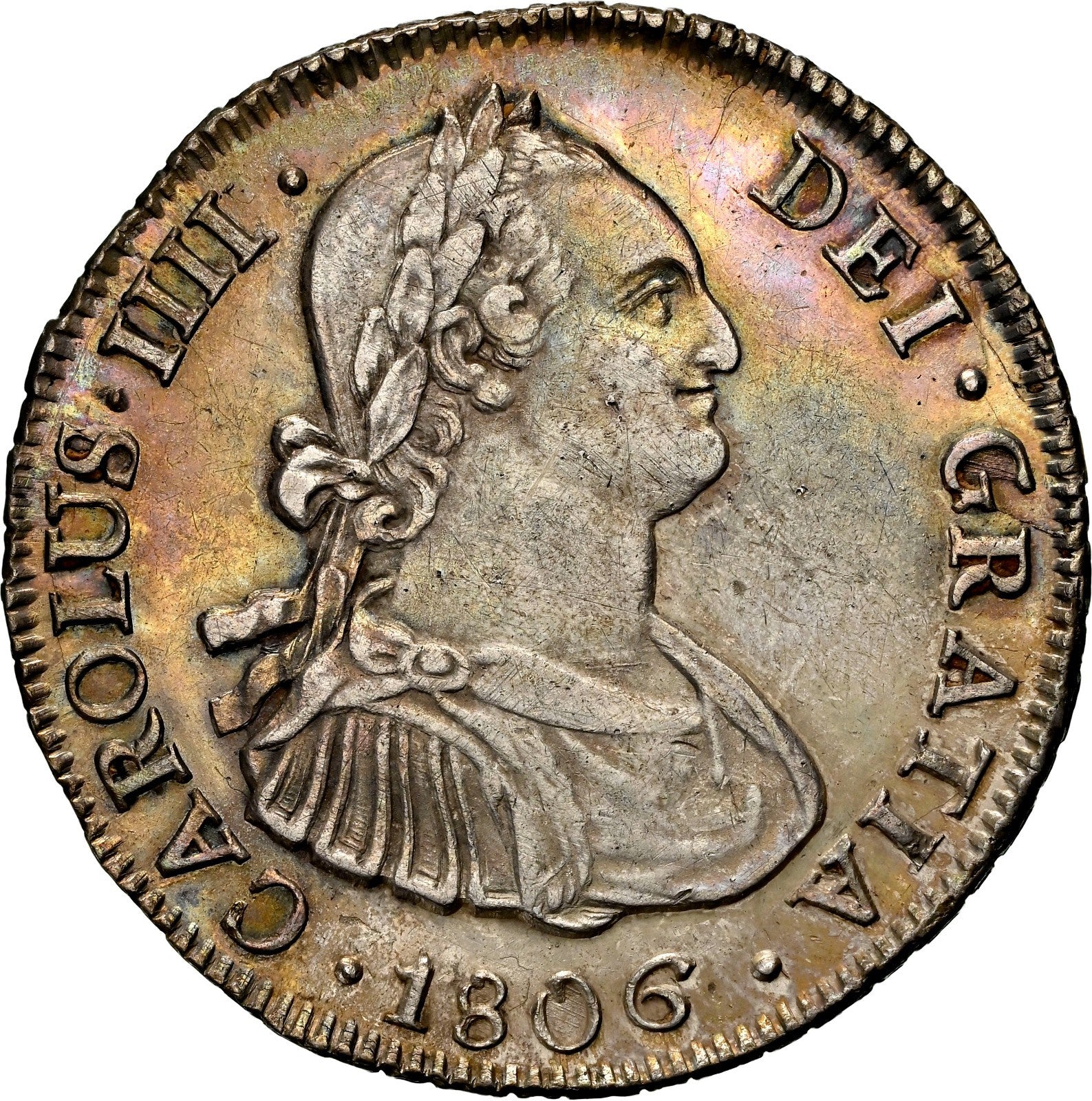 CHILE, Santiago, bust 4 reales, Charles IV, 1806 FJ, NGC AU details / cleaned