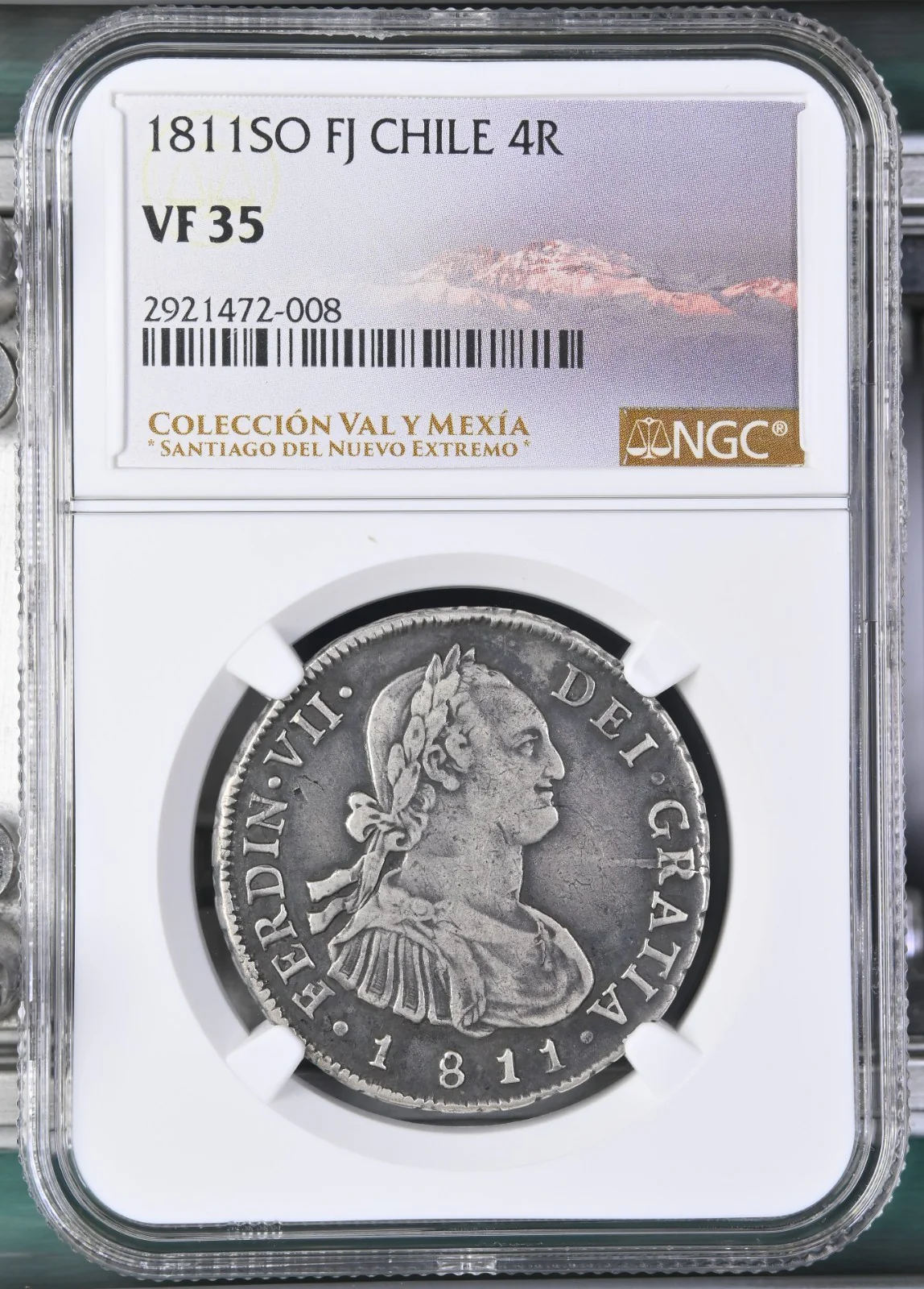 CHILE, Santiago, bust 4 reales, Ferdinand, 1811 FJ, NGC VF 35 - Image 3
