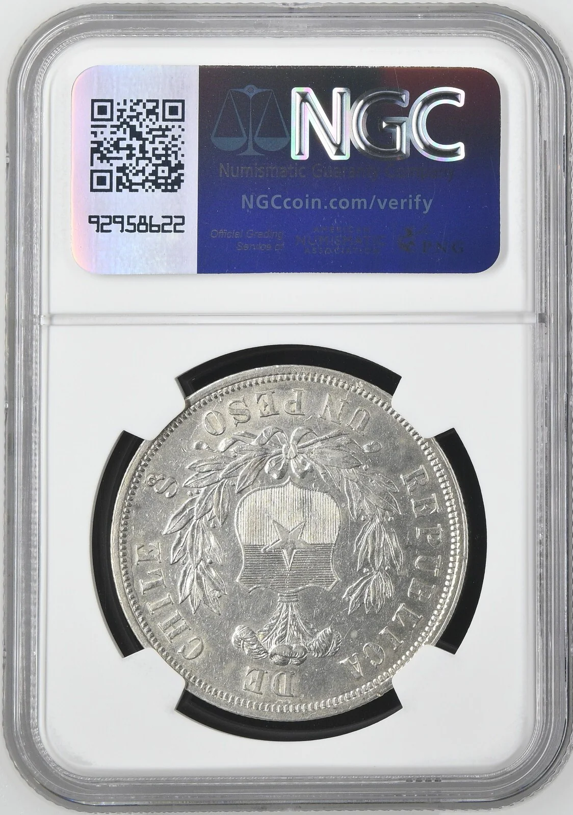 CHILE Santiago Silver Condor Peso 1875/0 NGC AU 55 - Image 4