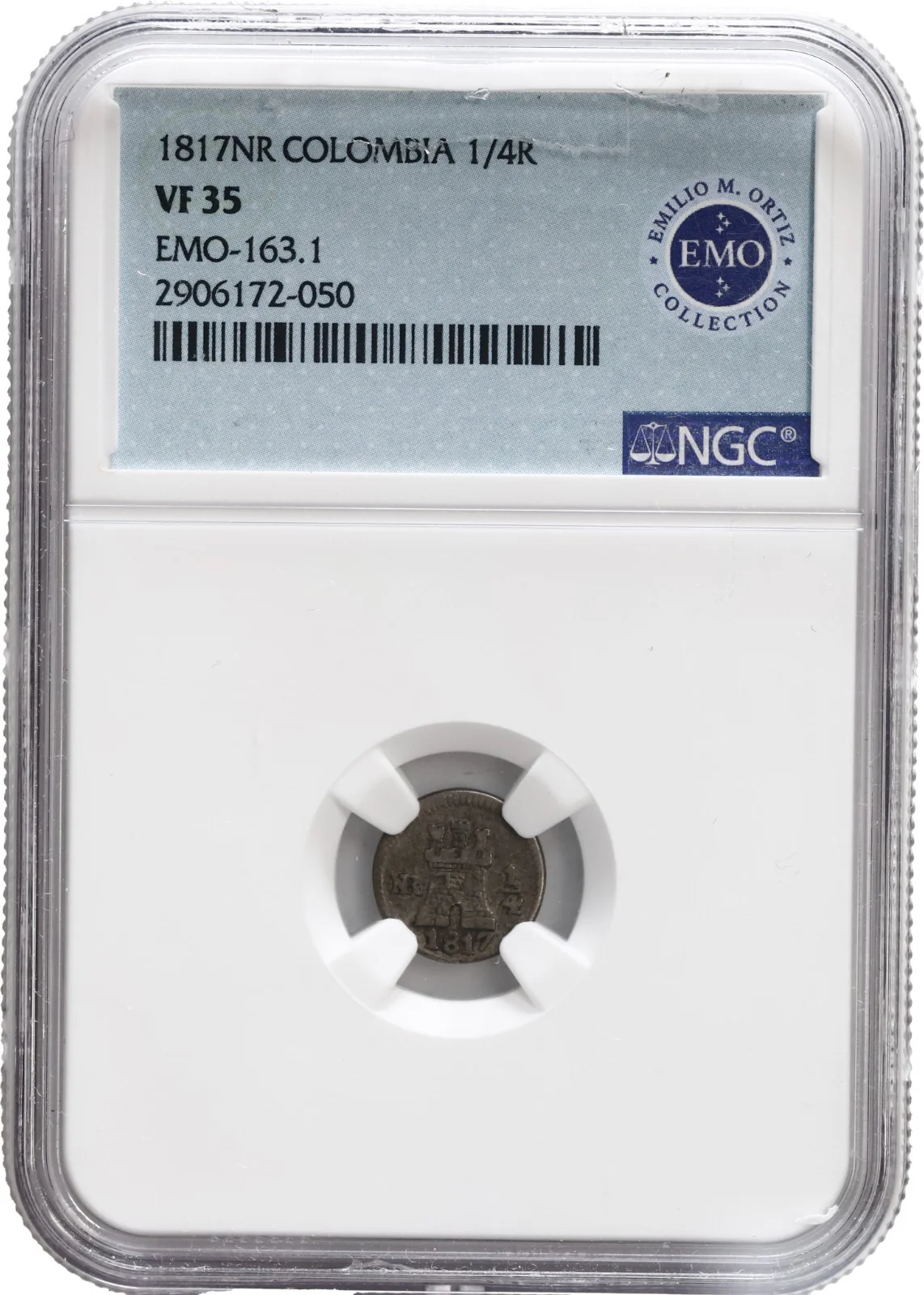 COLOMBIA, Bogotá, 1/4 real, Ferdinand VII, 1817, NGC VF 35, EMO Collection Label - Image 3