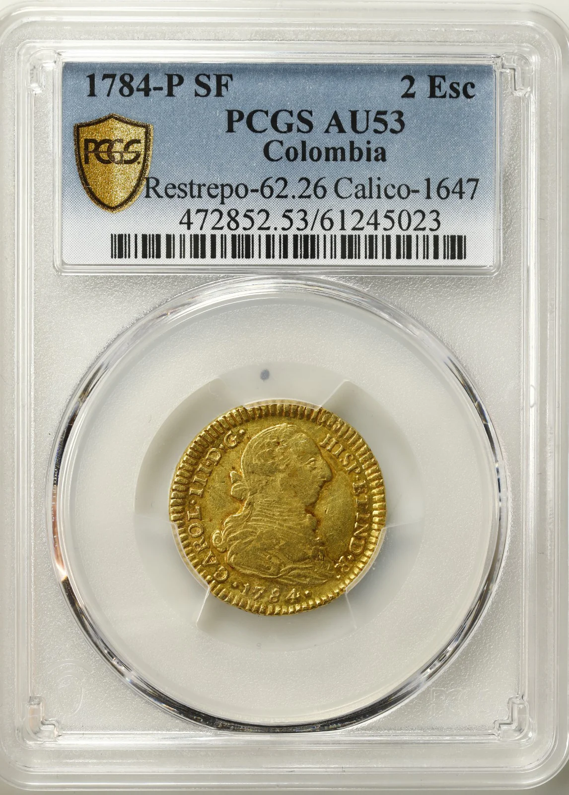 COLOMBIA, Popayán, gold bust 2 escudos, Charles III, 1784 SF, PCGS AU53. - Image 3
