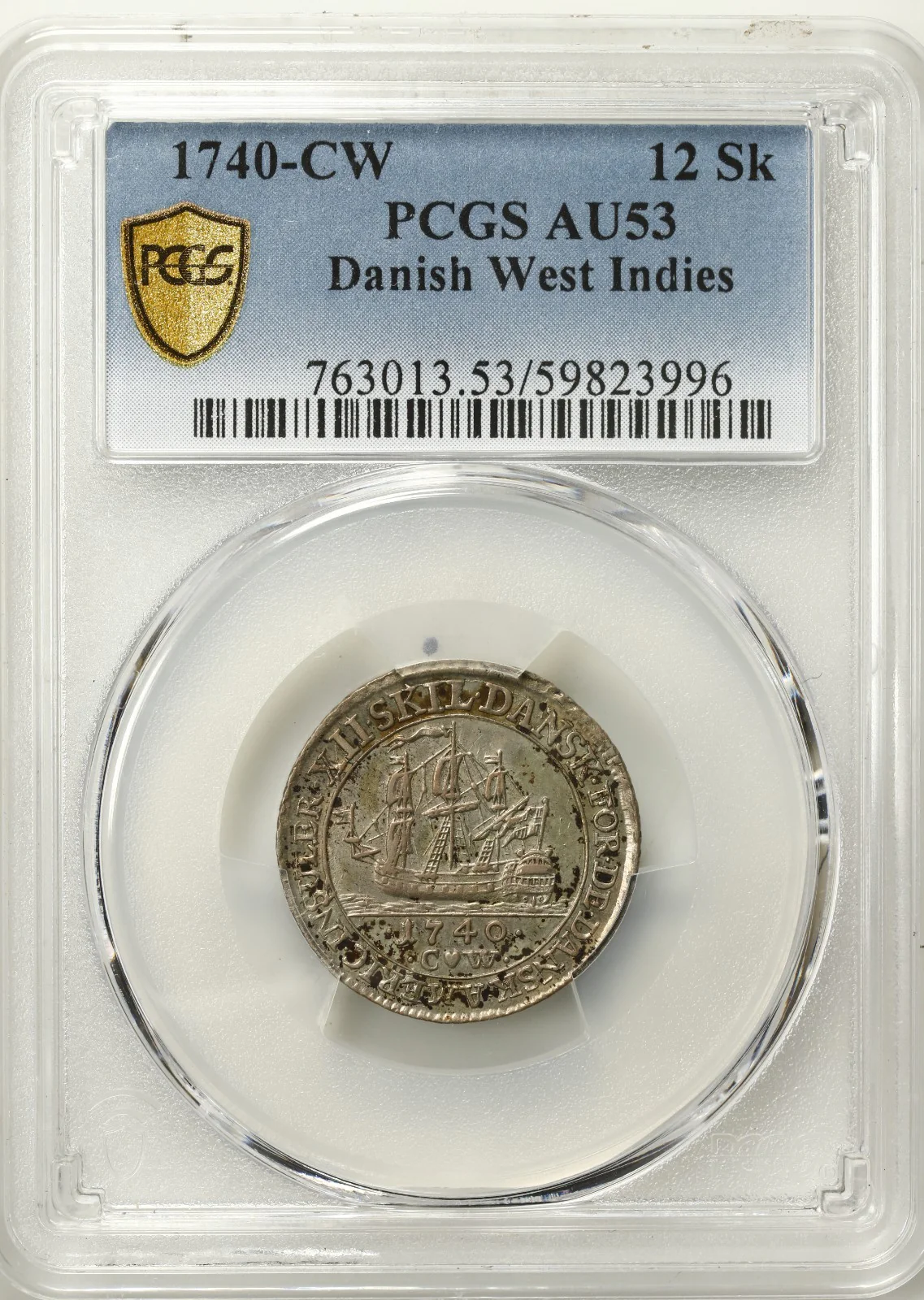 DANISH WEST INDIES, Copenhagen mint, 12 skilling, Christian VI, 1740 CW, PCGS AU - Image 3