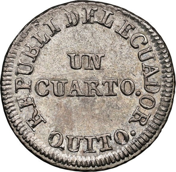 ECUADOR, Quito, ¼ real, 1849 GJ, NGC MS 61 (EMO Collection Label), EMO Plate. - Image 2