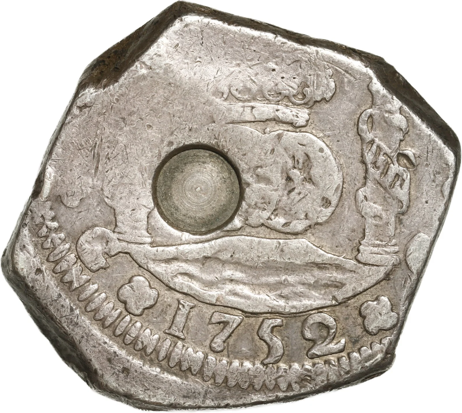 GUATEMALA,Guatemala City, cob 8 reales, 1752/1 J, canceled Guatemala countermark