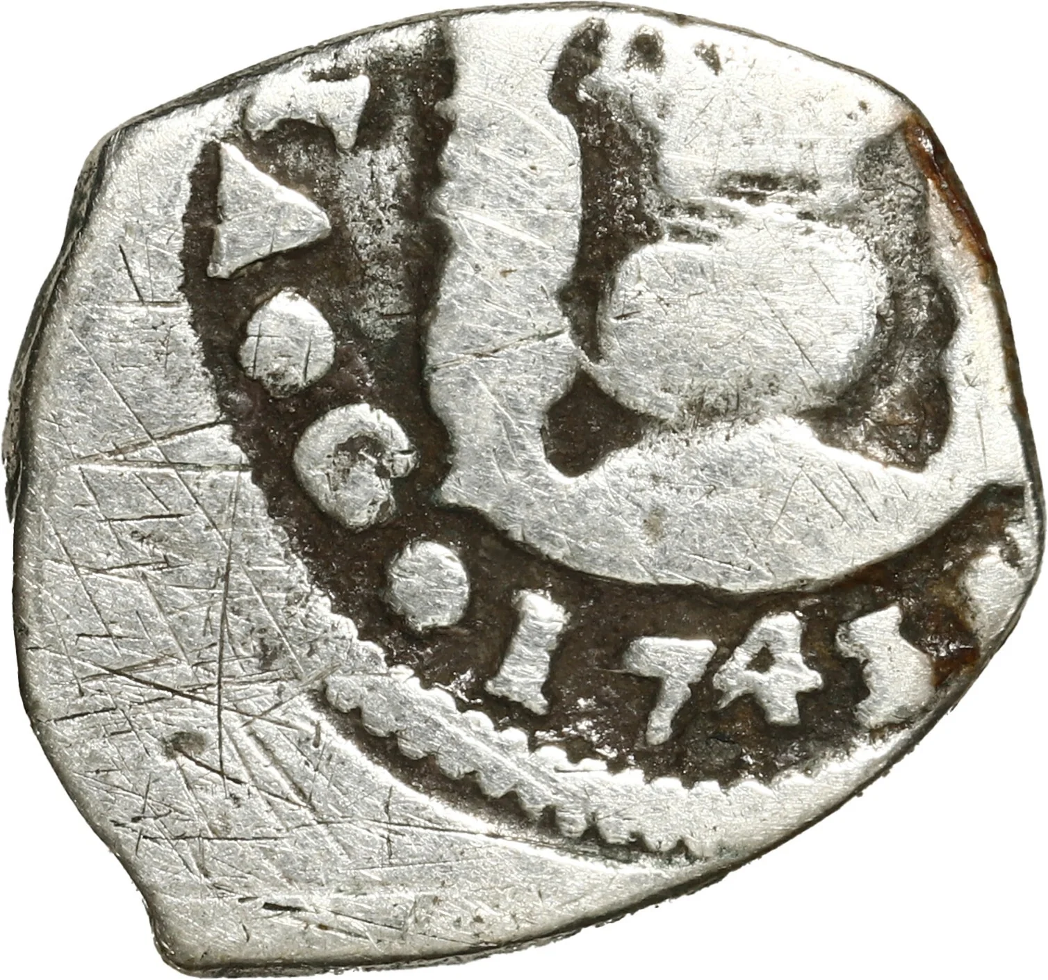 GUATEMALA, Guatemala City, cob ½ real, 1743 J, "½" for denomination.