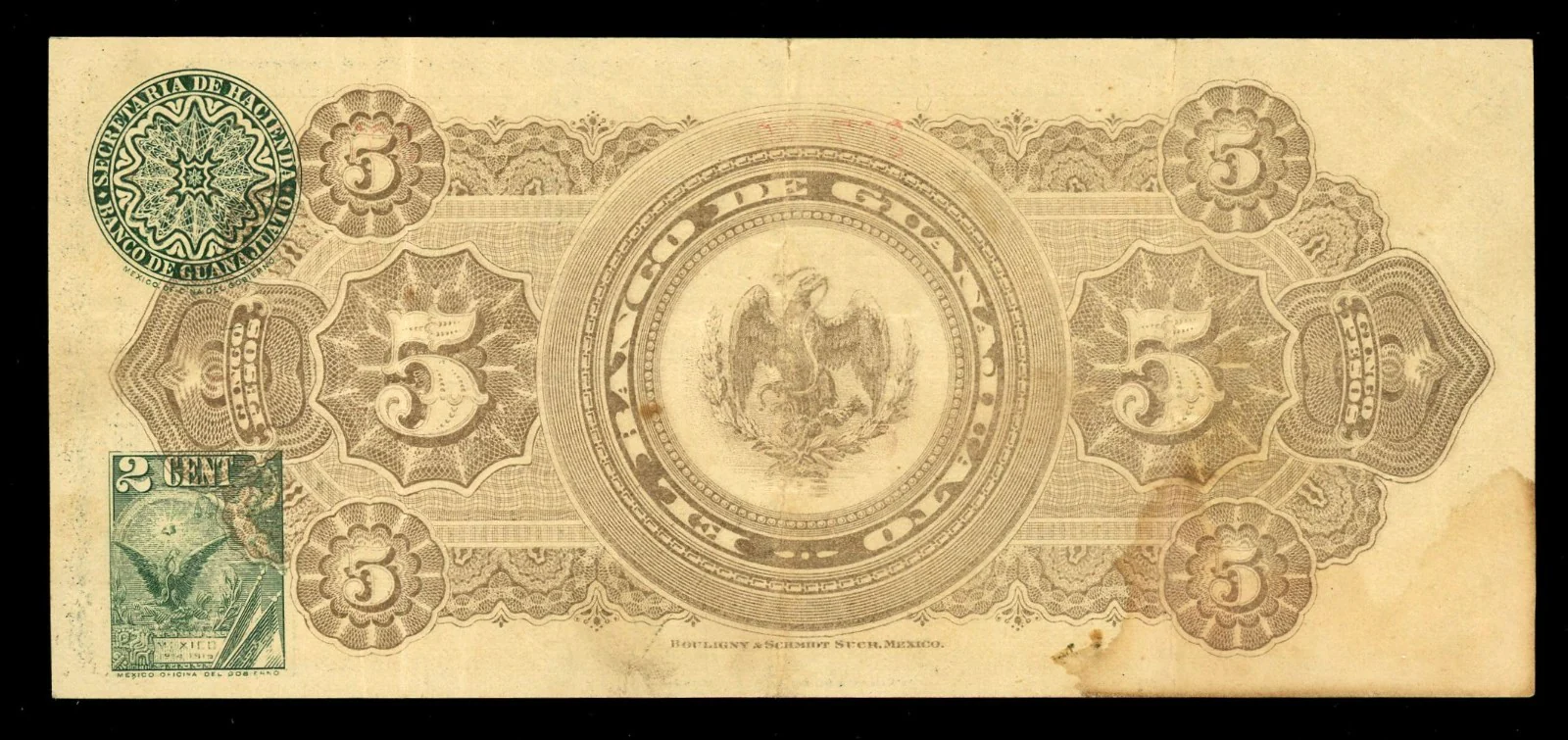MEXICO Banco de Guanajuato 5 Pesos 1-6-1914 Series G Pick-S296 Frampton-M358 - Image 2
