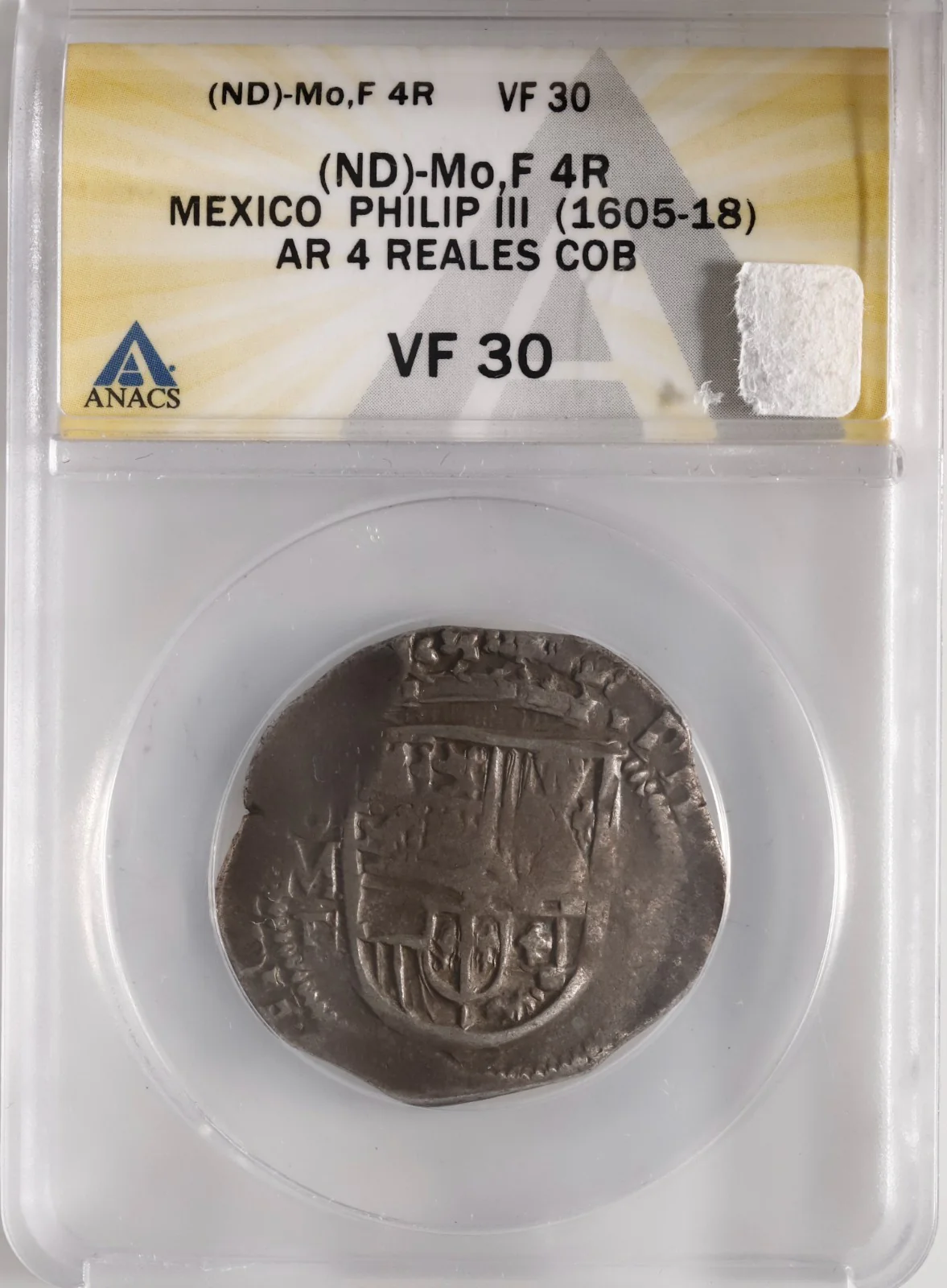 MEXICO, Mexico City, cob 4 reales, Philip III, assayer F, ANACS VF 30. - Image 3