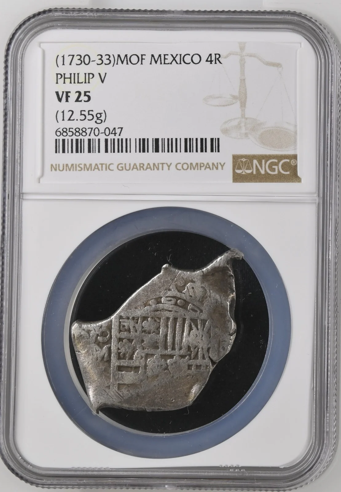 MEXICO, Mexico City, cob 4 reales, Philip V, assayer L, very odd shape,NGC VF 25 - Image 3