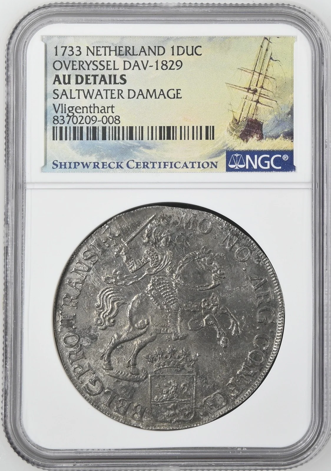 NETHERLANDS (United), Overijssel, "rider" ducatoon, 1733, NGC AU details - Image 3