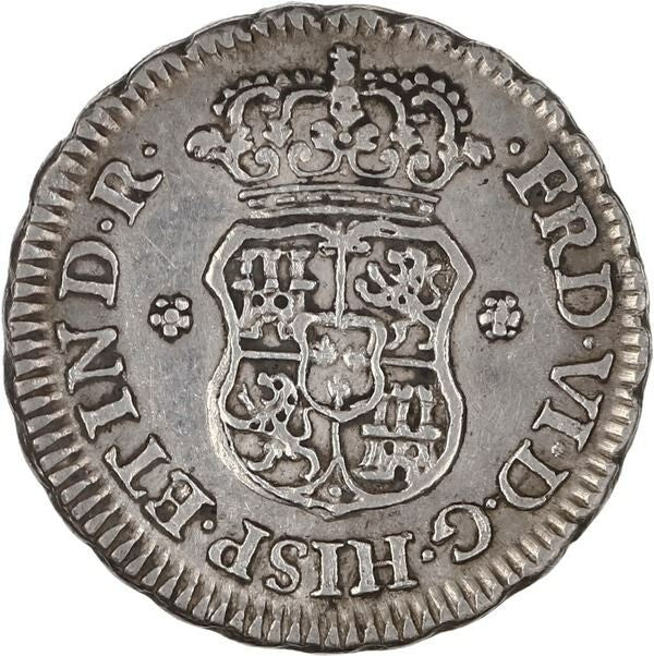 PERU Lima Silver Pillar 1/2 Real Ferdinand VI 1755 JM/D Overassayer Variety - Image 2