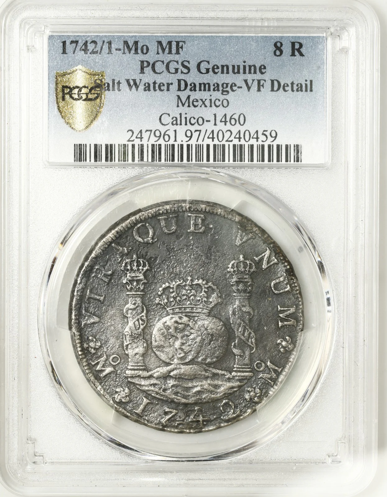 Rooswijk Shipwreck, MEXICO, Mexico City, pillar 8 reales, 1742/1 MF, PCGS VF - Image 3