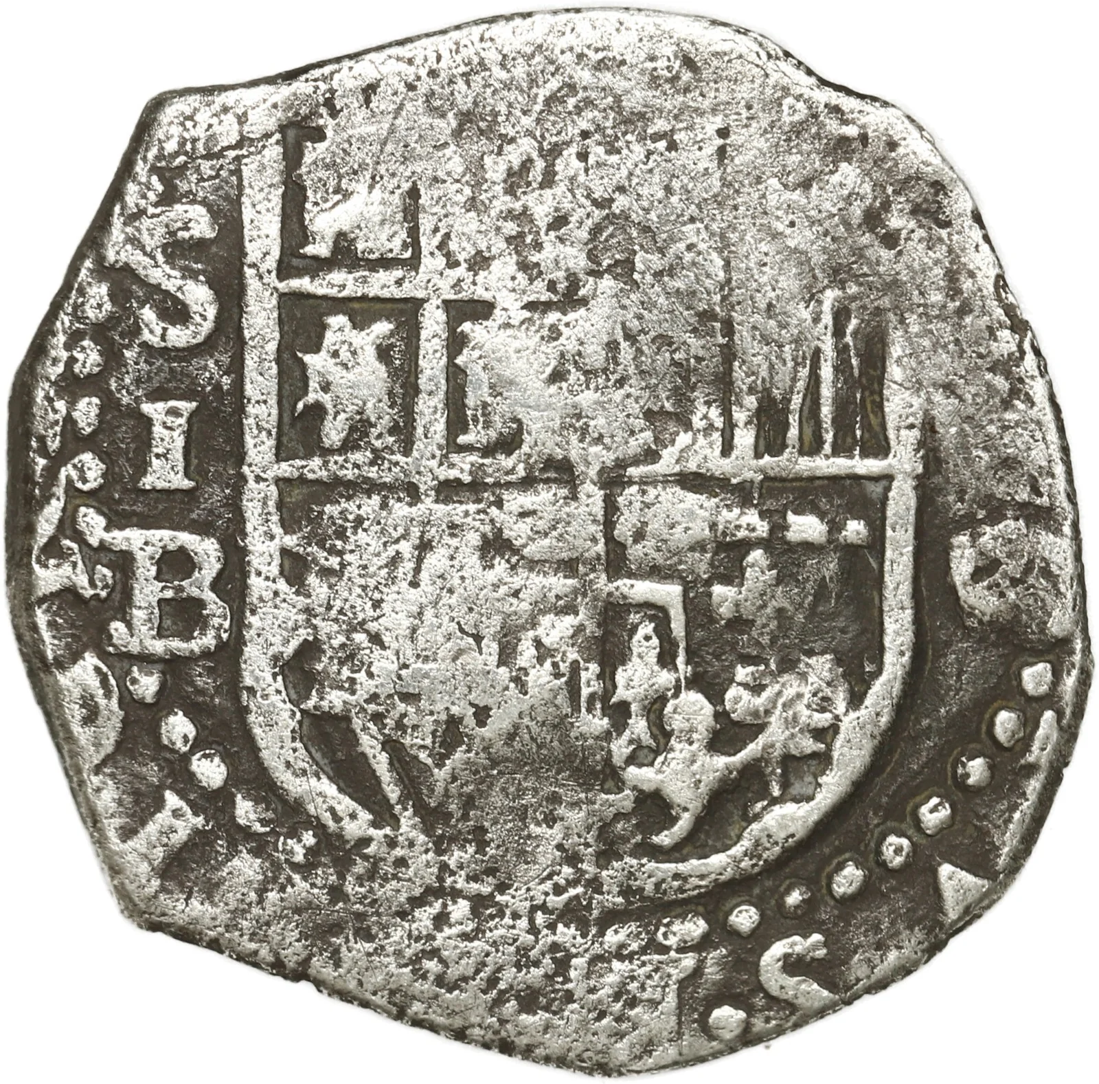 SPAIN, Seville, cob 1 real, Philip II, 1596/5 date to right assayer B below mint