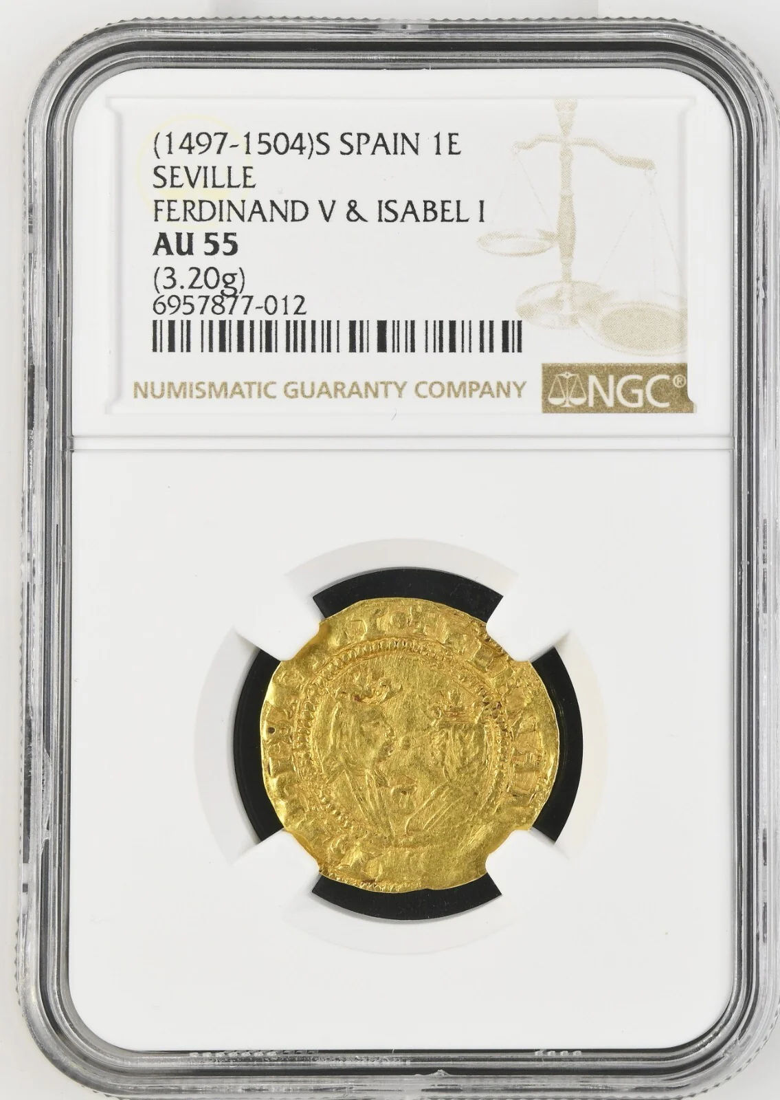 SPAIN Seville Gold Excelente Ferdinand-Isabel Dot between Busts NGC AU 55 - Image 3
