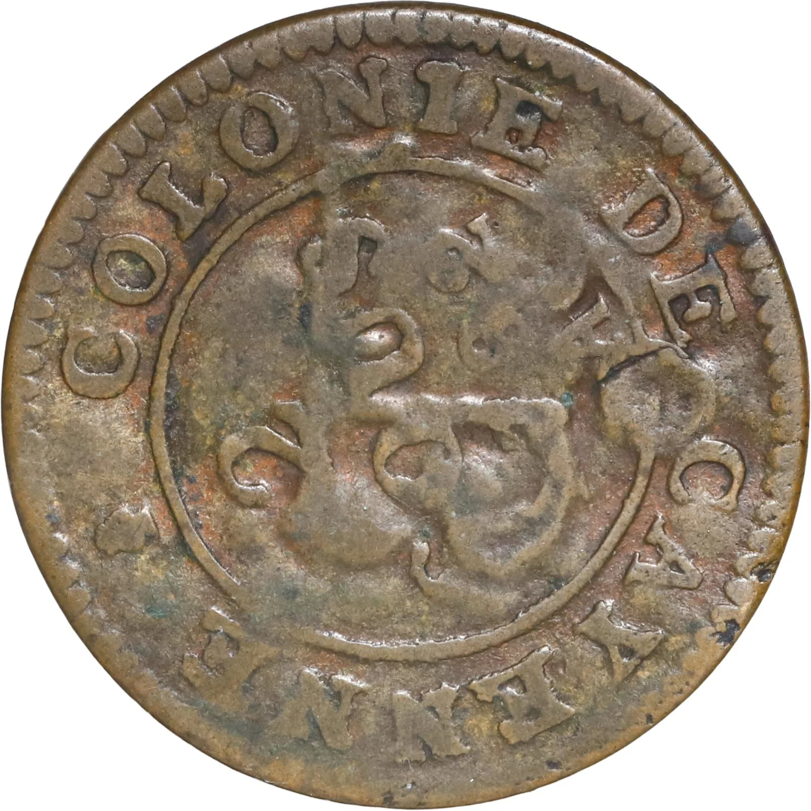 TOBAGO, copper "black dogg" (three halfpence) incuse TB/o countermark - Image 2