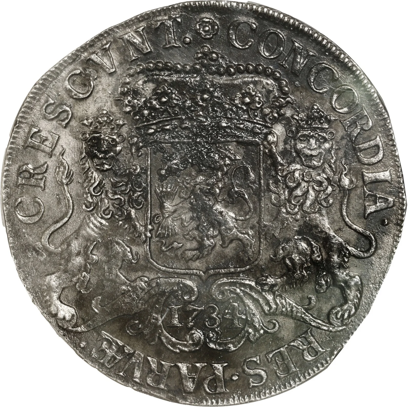 Vliegenthart Shipwreck NETHERLANDS United, "rider" ducatoon, 1734, NGC AUdetails - Image 2